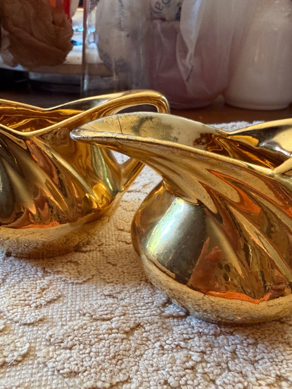 Pair of Decorative Gold Ceramic Creamer and Sugar